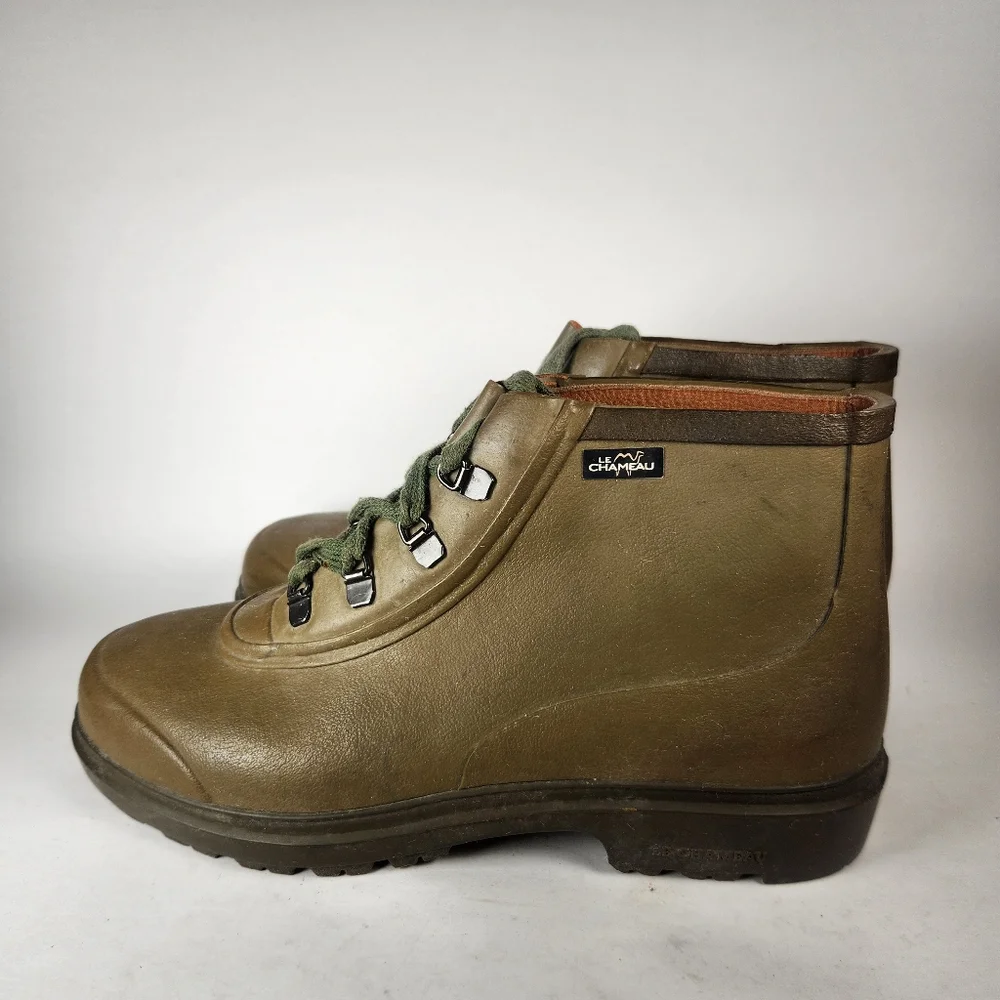 LE CHAMEAU Womens Rain Boot Size 9 EU 41 Khaki Made France Lace Up Garden - Picture 5 of 10